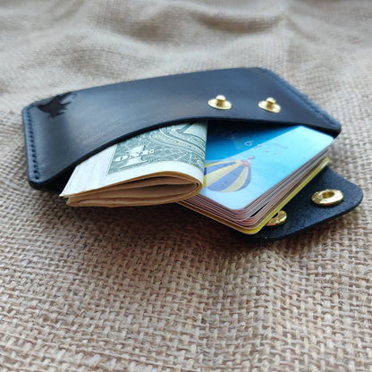 Leather Slim And Simple Card Holder, Minimalist, Compact Wallet For Cards And Folded Bills, Credit Card Holder With Two Snaps