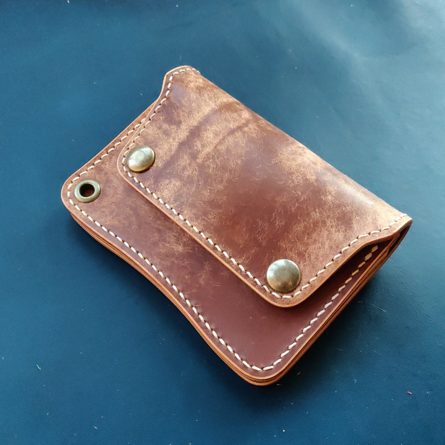 Short Trucker Wallet With A Ring For Chain Or Lanyard, Veg Tan Wallet, Stylish Wallet For Rider, Biker or Trucker