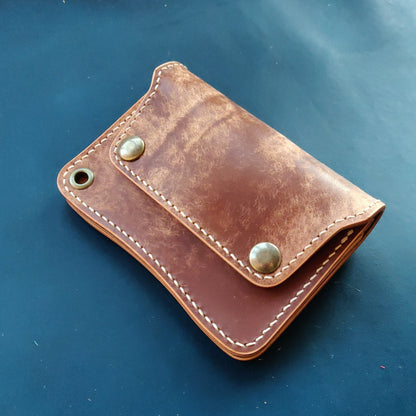 Short Trucker Wallet With A Ring For Chain Or Lanyard, Veg Tan Wallet, Stylish Wallet For Rider, Biker or Trucker