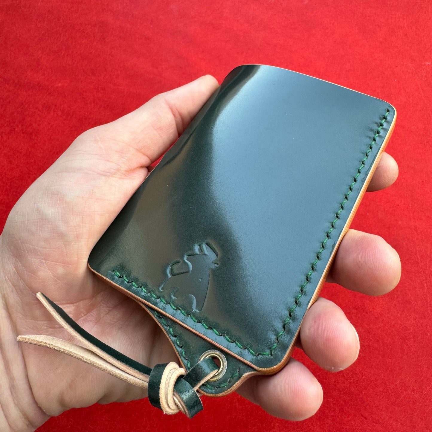 Rocado Shell Cordovan Leather Card Holder With A Ring For Chain Or Lanyard, Pocket Mini Wallet, Minimalist Card Holder Case