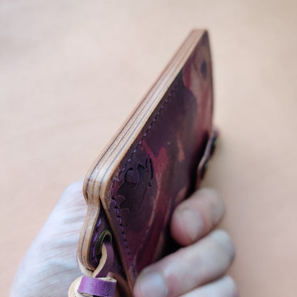 Rocado Shell Cordovan Reverse Leather Card Holder With A Ring For Chain Or Lanyard, Pocket Mini Wallet, Minimalist Card Holder Case