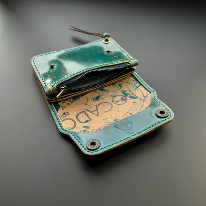 Rocado Shell Cordovan Short Trucker Wallet With A Ring For Chain Or Lanyard, Stylish Wallet For Rider, Biker or Trucker