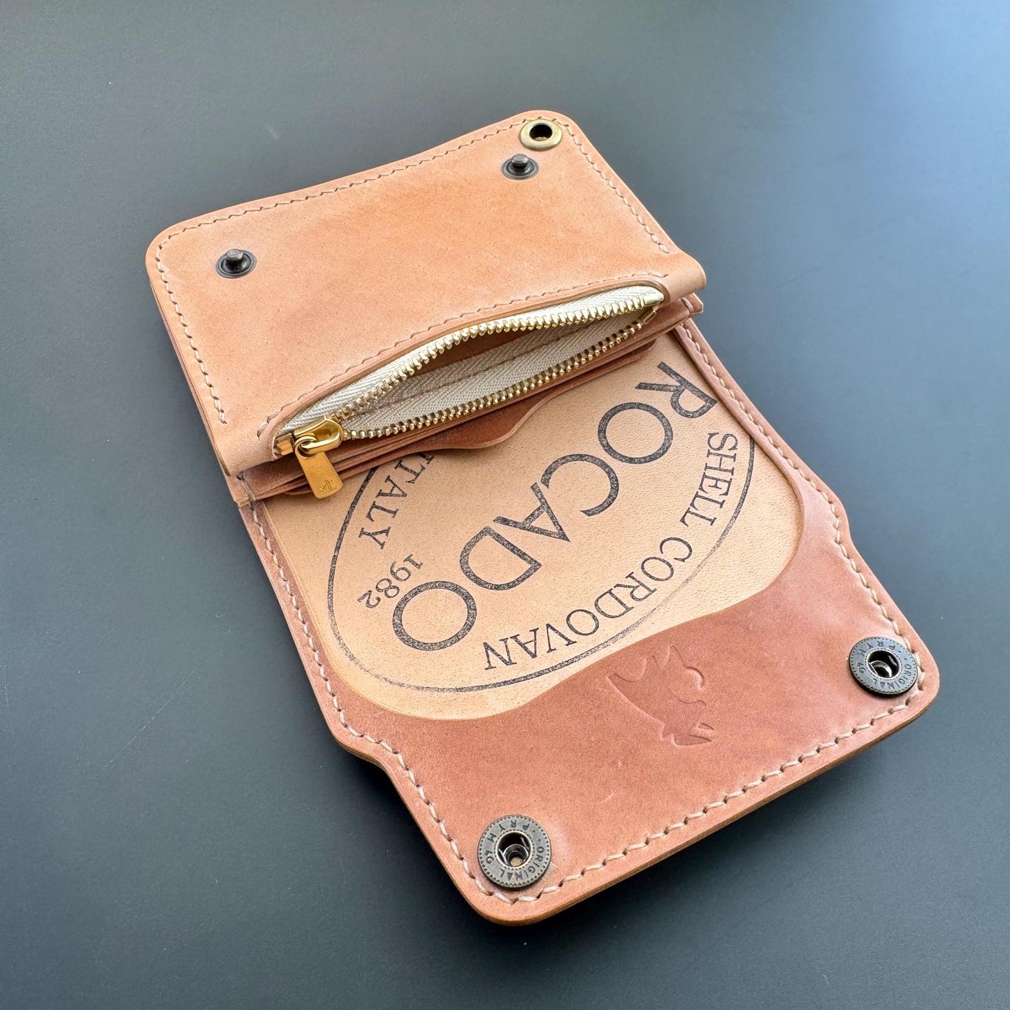 Rocado Shell Cordovan Short Trucker Wallet With A Ring For Chain Or Lanyard, Stylish Wallet For Rider, Biker or Trucker