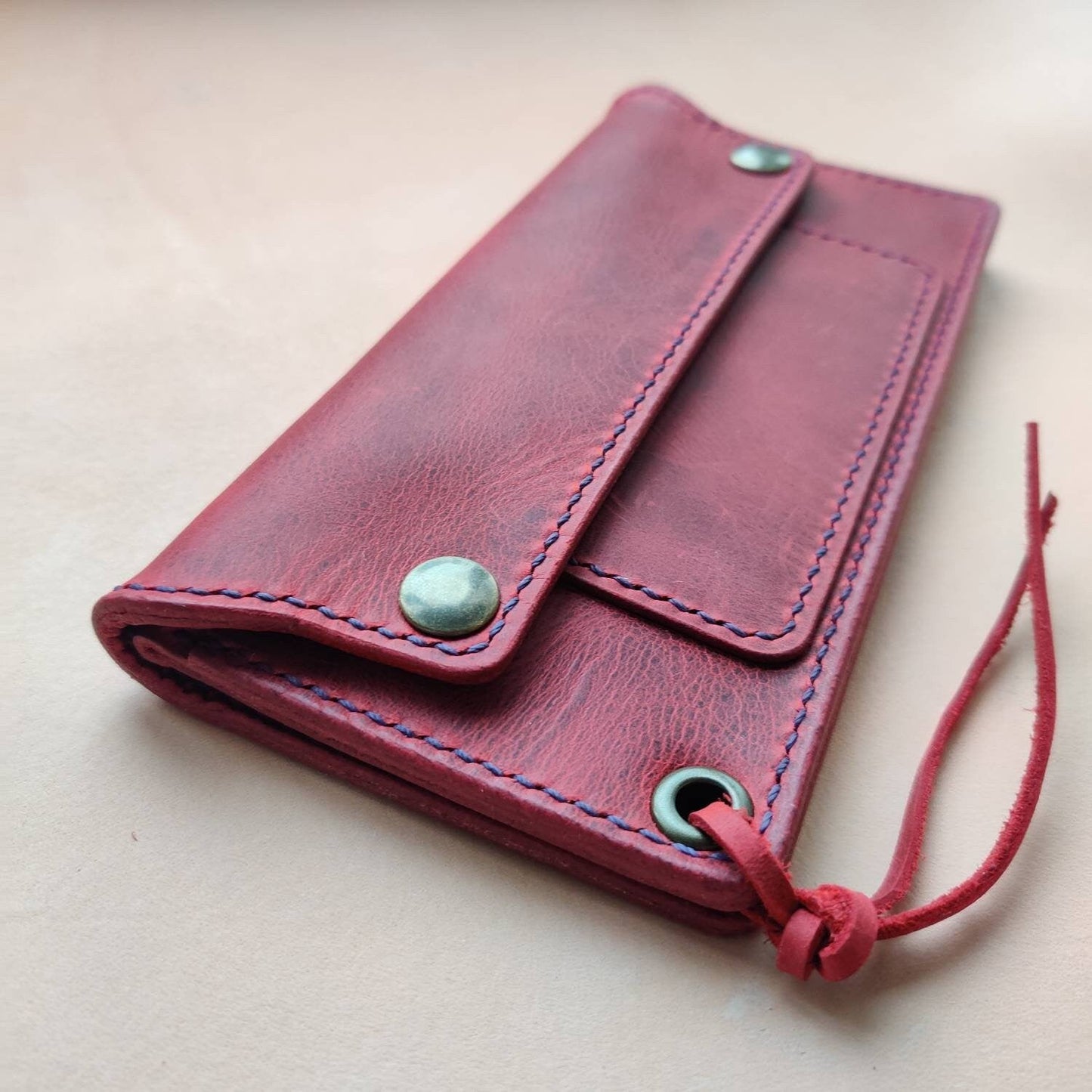 Long Trucker Wallet With A Ring For Chain Or Lanyard , Handmade Wallet For Rider, Biker or Trucker