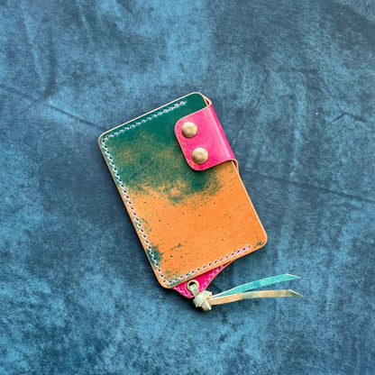 Rocado Shell Cordovan Leather Card Holder With A Ring For Chain Or Lanyard, Pocket Mini Wallet, Minimalist Card Holder Case