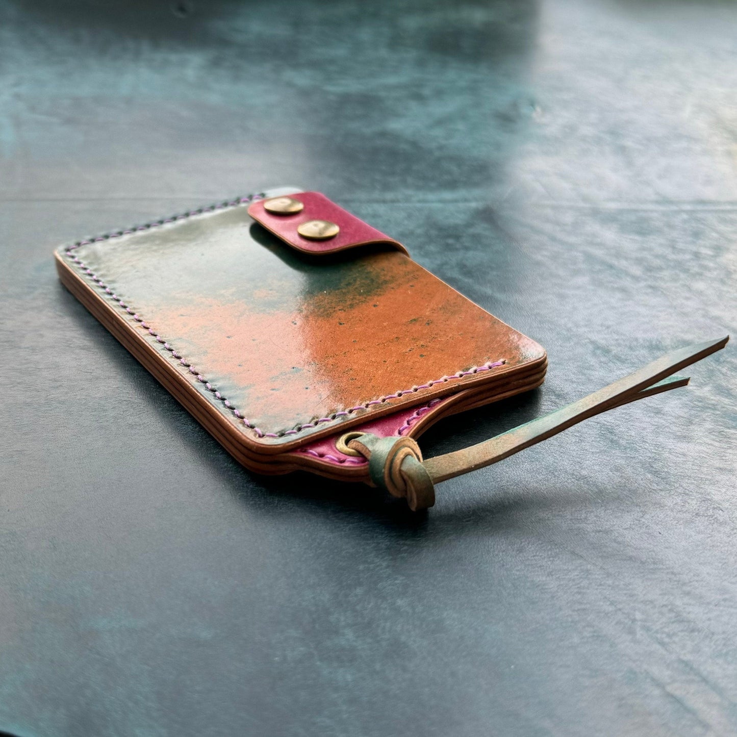Rocado Shell Cordovan Leather Card Holder With A Ring For Chain Or Lanyard, Pocket Mini Wallet, Minimalist Card Holder Case