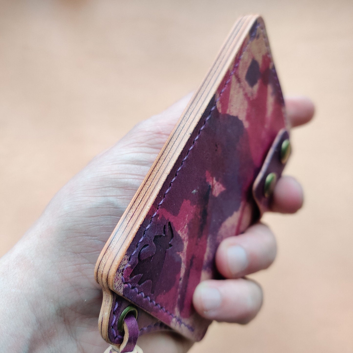 Rocado Shell Cordovan Reverse Leather Card Holder With A Ring For Chain Or Lanyard, Pocket Mini Wallet, Minimalist Card Holder Case