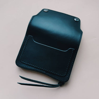 Short Trucker Wallet With A Ring For Chain Or Lanyard, Veg Tan Wallet, Stylish Wallet For Rider, Biker or Trucker