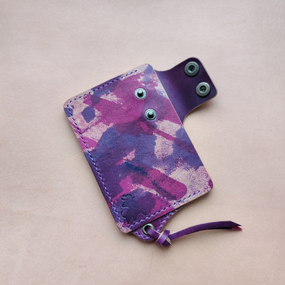 Rocado Shell Cordovan Reverse Leather Card Holder With A Ring For Chain Or Lanyard, Pocket Mini Wallet, Minimalist Card Holder Case