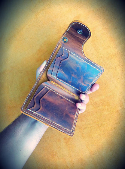 Biker Wallet With Decorative Concho Button, Trucker Wallet With Ring For Chain or Lanyard, Travel Western Wallet