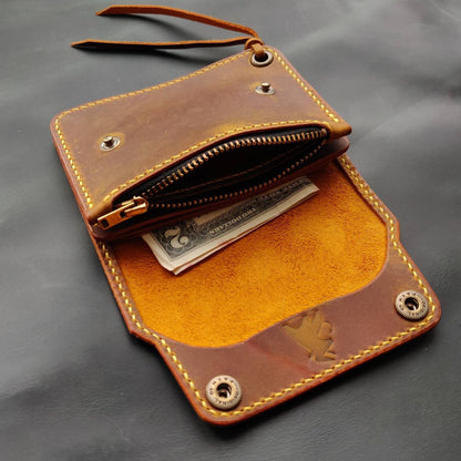 Short Trucker Wallet With A Ring For Chain or Lanyard, Stylish Wallet For Rider, Biker or Trucker