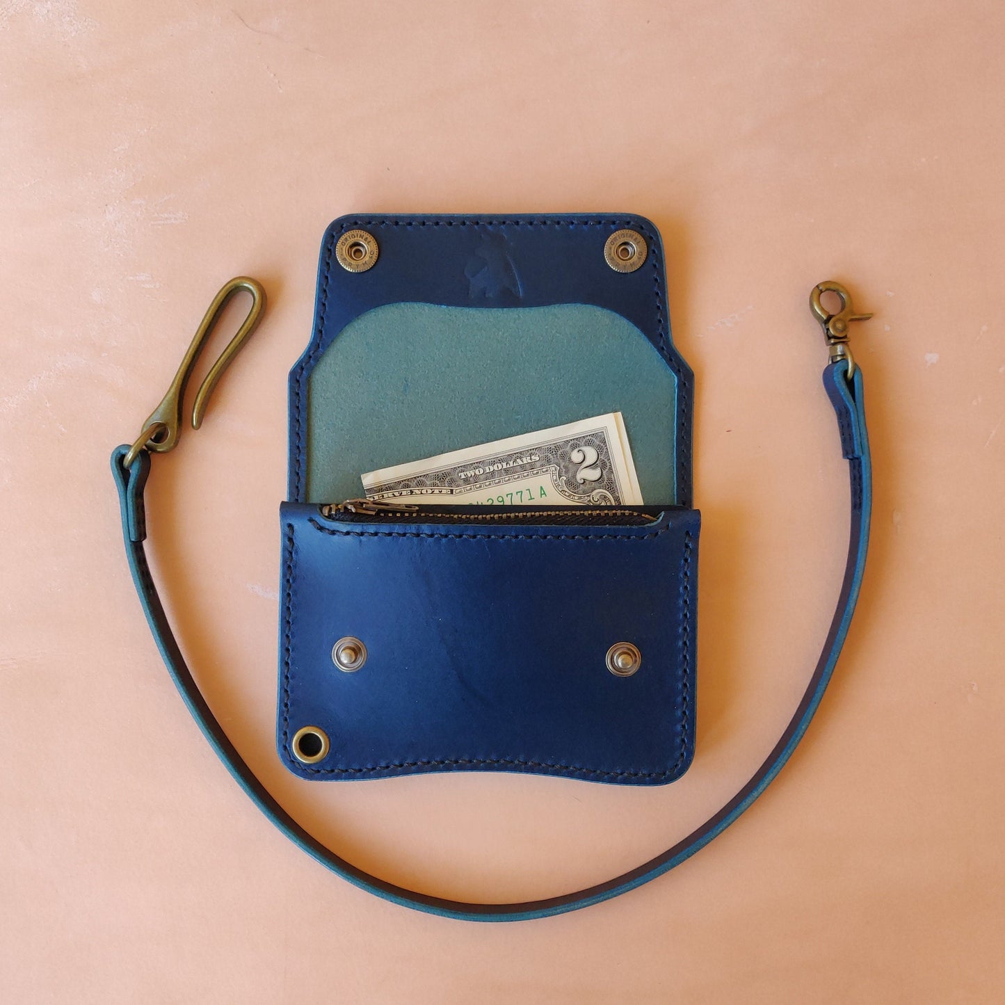 Short Trucker Wallet With A Ring For Chain Or Lanyard, Veg Tan Wallet, Stylish Wallet For Rider, Biker or Trucker