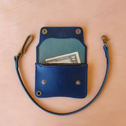 Short Trucker Wallet With A Ring For Chain Or Lanyard, Veg Tan Wallet, Stylish Wallet For Rider, Biker or Trucker