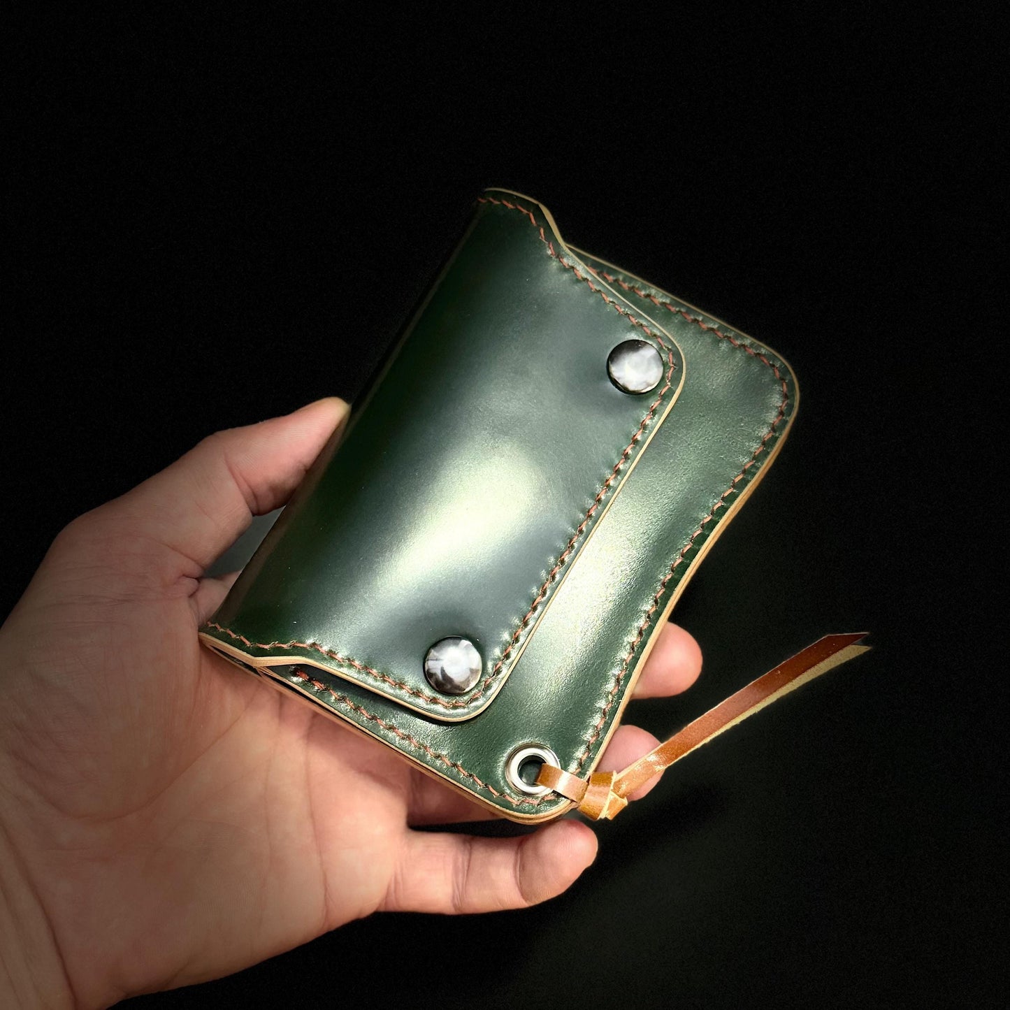 Rocado Shell Cordovan Short Trucker Wallet With A Ring For Chain Or Lanyard, Stylish Wallet For Rider, Biker or Trucker