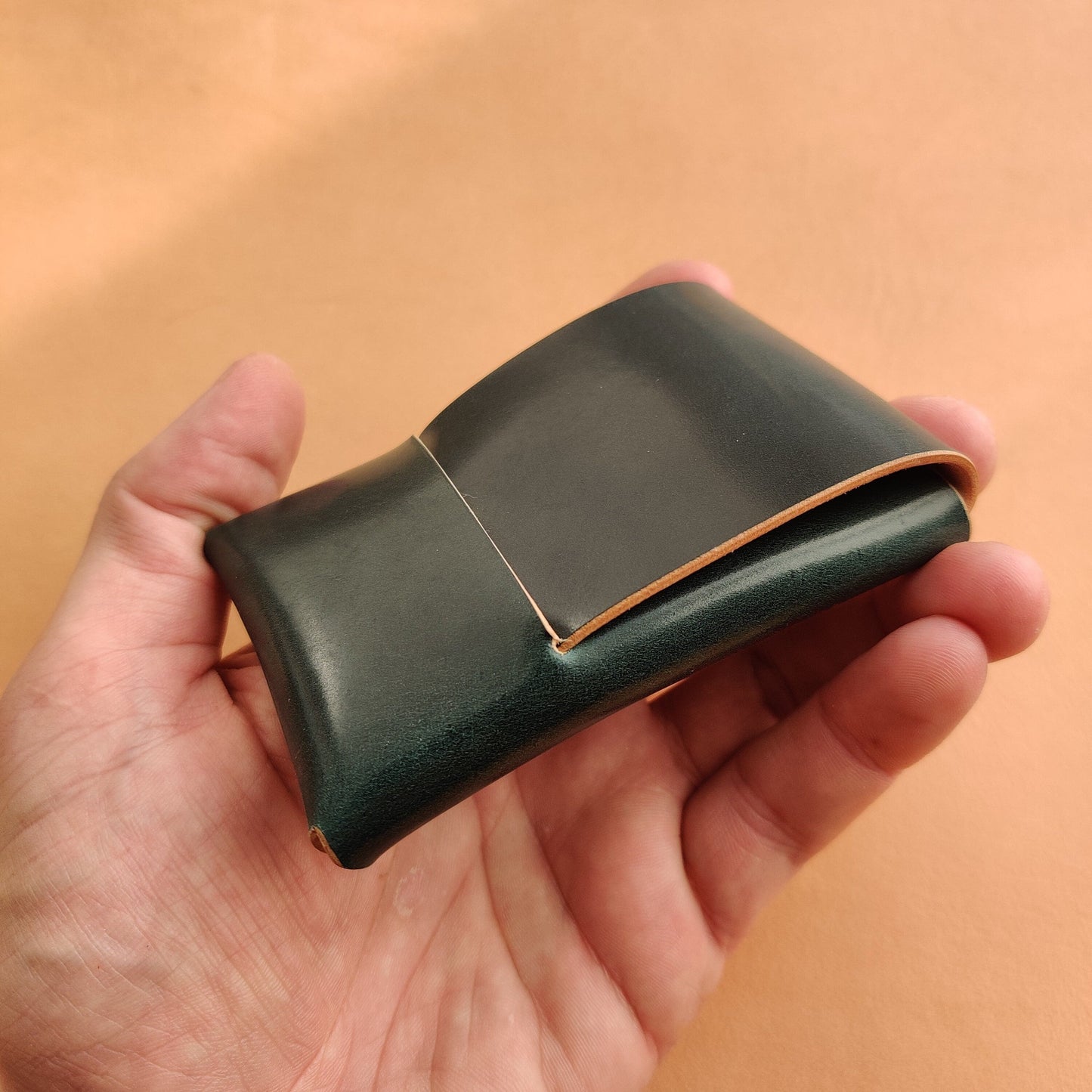 Rocado Shell Cordovan Stitchless Leather Mini Cards Wallet, Origami Minimalist Wallet, EDC Card Holder Case