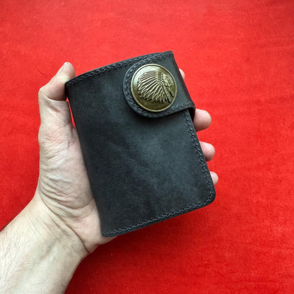 Biker Wallet With A Ring For Chain Or Lanyard, Veg Tanned Travel Western Wallet