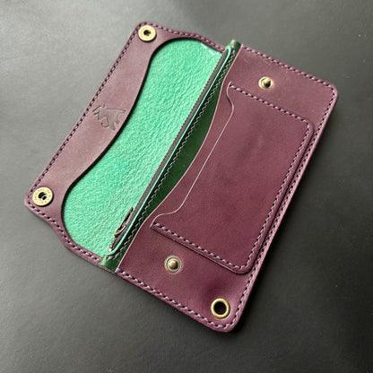 Long Trucker Wallet Vegetable Tanned "Buttero" Leather, With A Ring For Chain Or Lanyard , Handmade Wallet For Rider, Biker or Trucker