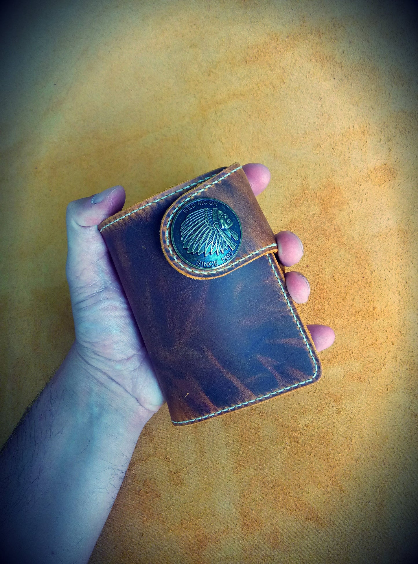 Biker Wallet With Decorative Concho Button, Trucker Wallet With Ring For Chain or Lanyard, Travel Western Wallet