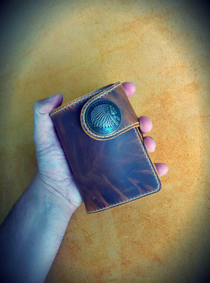 Biker Wallet With Decorative Concho Button, Trucker Wallet With Ring For Chain or Lanyard, Travel Western Wallet