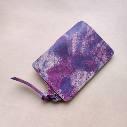 Rocado Shell Cordovan Reverse Leather Card Holder With A Ring For Chain Or Lanyard, Pocket Mini Wallet, Minimalist Card Holder Case