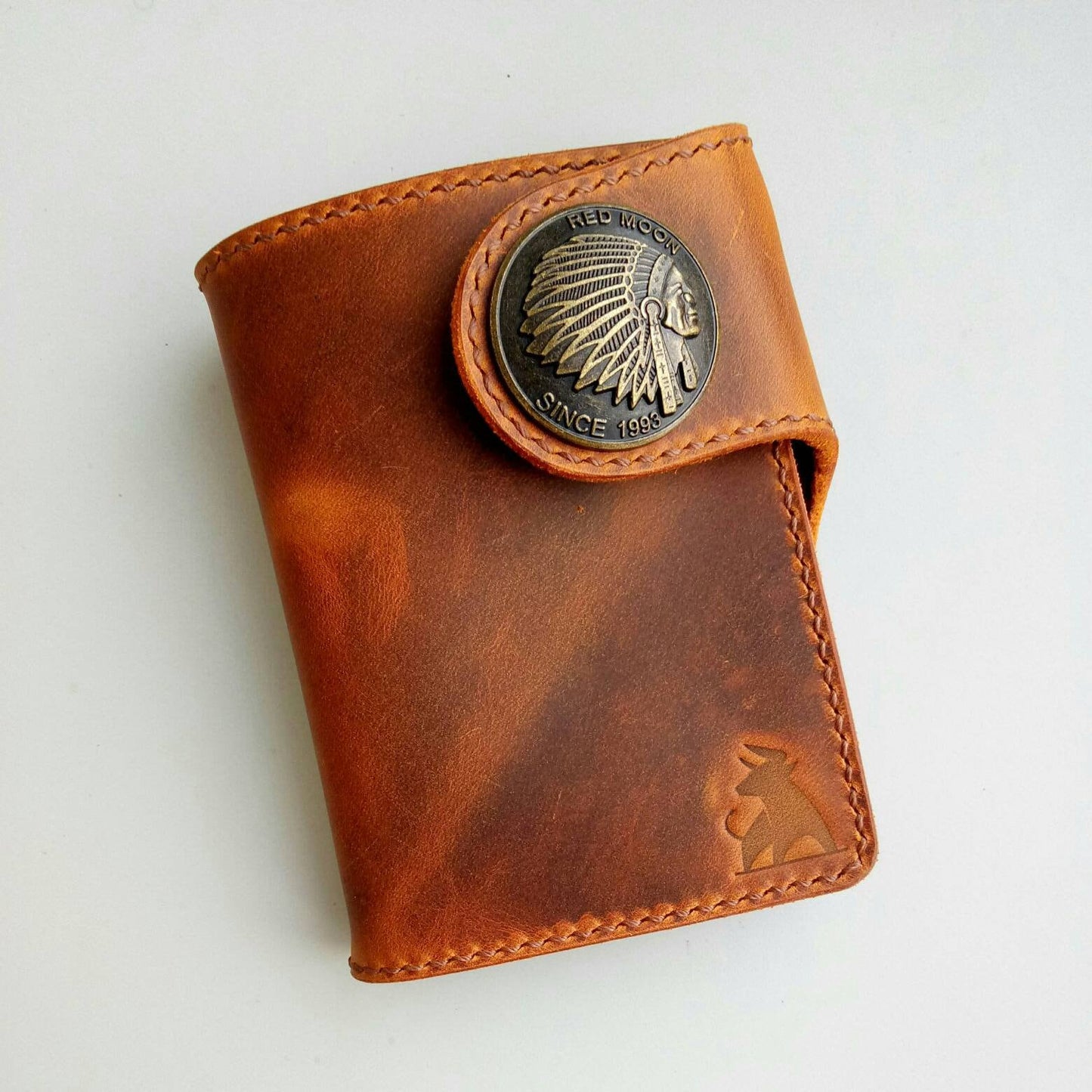 Biker Wallet With Decorative Concho Button, Trucker Wallet With Ring For Chain or Lanyard, Travel Western Wallet