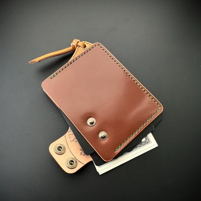 Rocado Shell Cordovan Leather Card Holder With A Ring For Chain Or Lanyard, Pocket Mini Wallet, Minimalist Card Holder Case