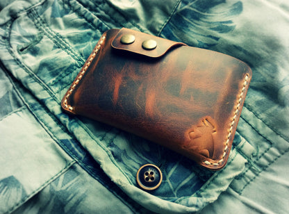 Leather Slim And Simple Card Holder, Minimalist, Compact Wallet For Cards And Folded Bills, Credit Card Holder With Two Snaps