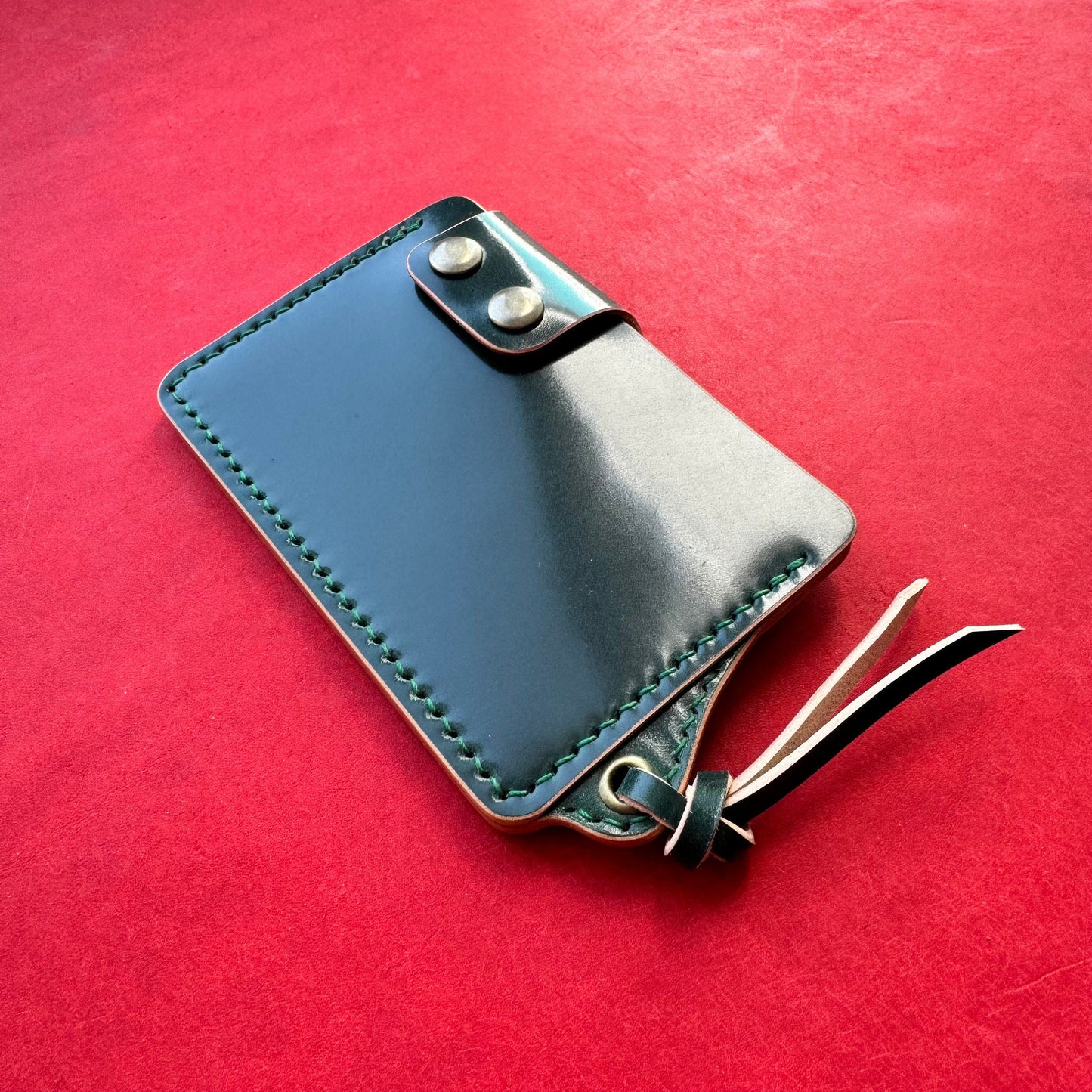 Rocado Shell Cordovan Leather Card Holder With A Ring For Chain Or Lanyard, Pocket Mini Wallet, Minimalist Card Holder Case