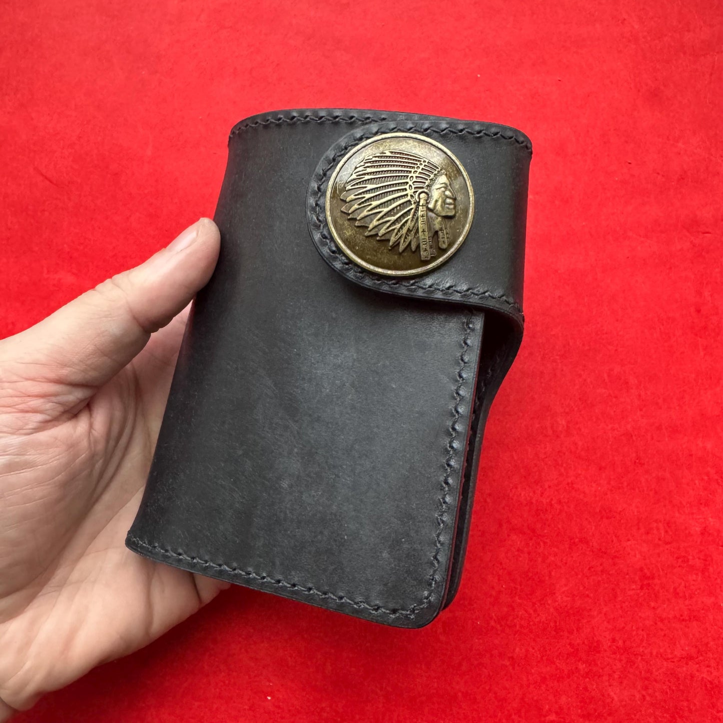 Biker Wallet With A Ring For Chain Or Lanyard, Veg Tanned Travel Western Wallet