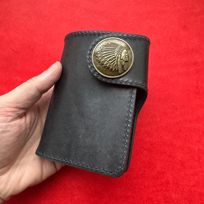 Biker Wallet With A Ring For Chain Or Lanyard, Veg Tanned Travel Western Wallet