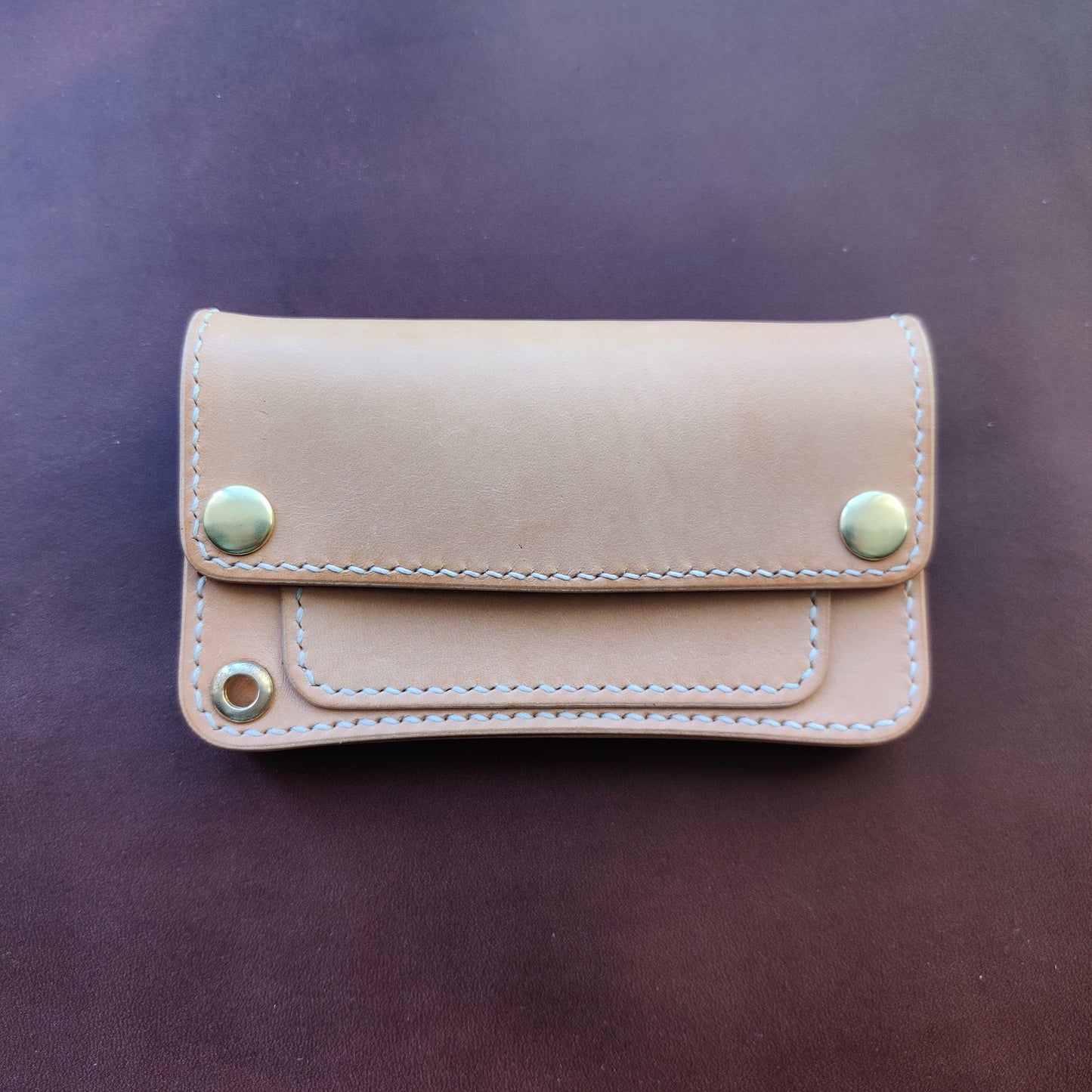 Vegetable Tanned Natural Leather Mini Trucker Wallet, Luxury Compact Wallet