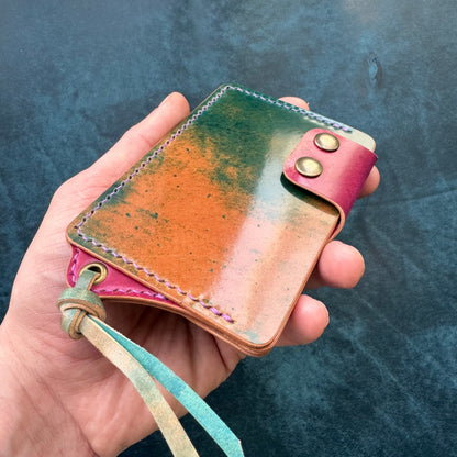 Rocado Shell Cordovan Leather Card Holder With A Ring For Chain Or Lanyard, Pocket Mini Wallet, Minimalist Card Holder Case