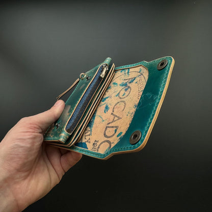 Rocado Shell Cordovan Short Trucker Wallet With A Ring For Chain Or Lanyard, Stylish Wallet For Rider, Biker or Trucker