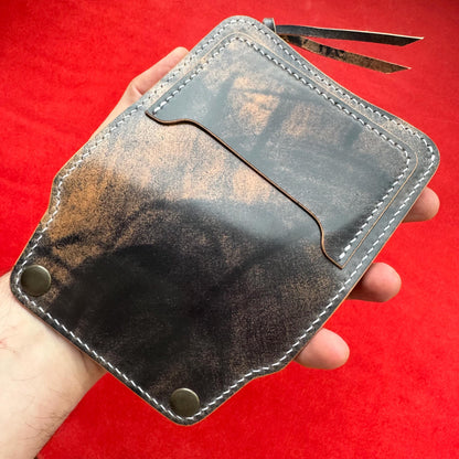 Rocado Shell Cordovan Short Trucker Wallet With A Ring For Chain Or Lanyard, Stylish Wallet For Rider, Biker or Trucker