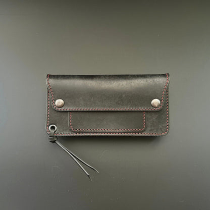 Long Trucker Leather Wallet With A Hole For Chain Or Lanyard , Handmade Wallet For Rider, Biker or Trucker