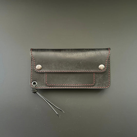 Long Trucker Leather Wallet With A Hole For Chain Or Lanyard , Handmade Wallet For Rider, Biker or Trucker