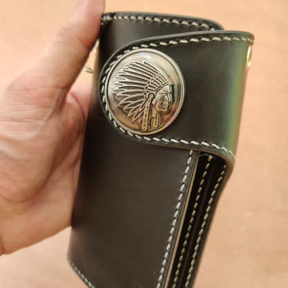 Biker Wallet With A Ring For Chain Or Lanyard, Veg Tanned Travel Western Wallet
