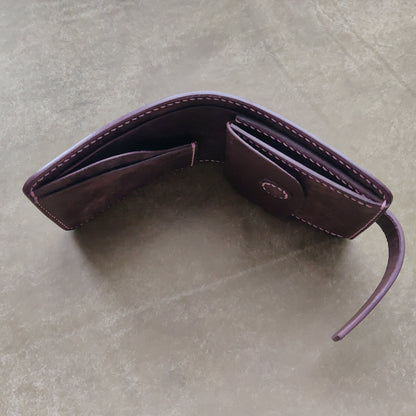 Leather Bifold Wallet, Japanese-Style Vegetable Tanned Wallet With Coin Purse