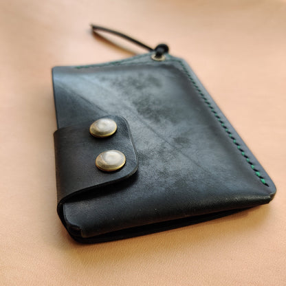 Leather Card Holder With A Ring For Chain Or Lanyard, Pocket Mini Wallet, Minimalist Card Holder Case