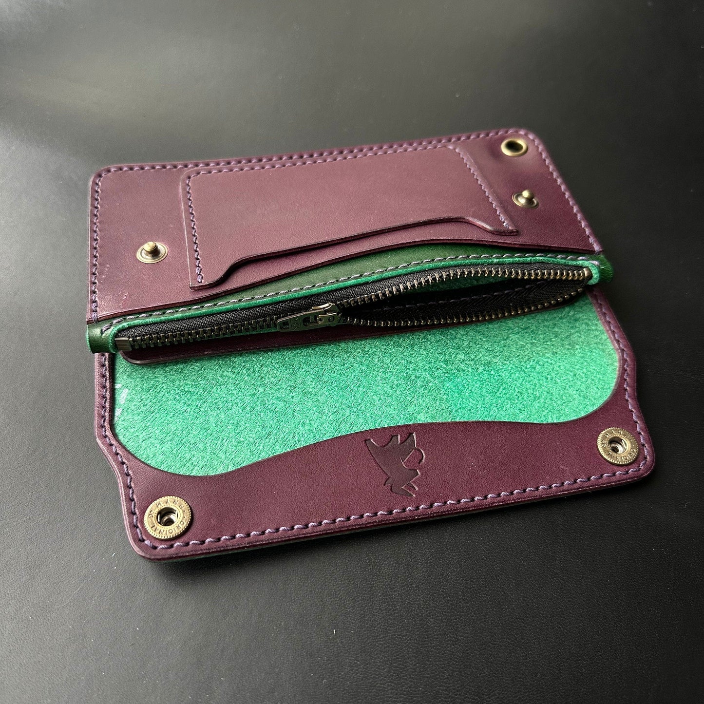 Long Trucker Wallet Vegetable Tanned "Buttero" Leather, With A Ring For Chain Or Lanyard , Handmade Wallet For Rider, Biker or Trucker