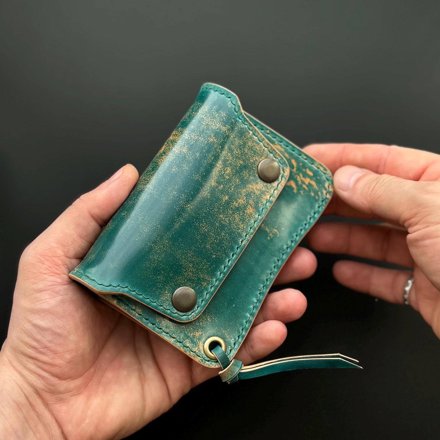 Rocado Shell Cordovan Short Trucker Wallet With A Ring For Chain Or Lanyard, Stylish Wallet For Rider, Biker or Trucker