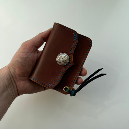 Short Trucker Wallet With A Ring For Chain Or Lanyard, Veg Tan Wallet, Stylish Wallet For Rider, Biker or Trucker