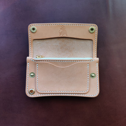 Vegetable Tanned Natural Leather Mini Trucker Wallet, Luxury Compact Wallet