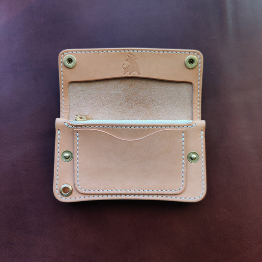 Vegetable Tanned Natural Leather Mini Trucker Wallet, Luxury Compact Wallet