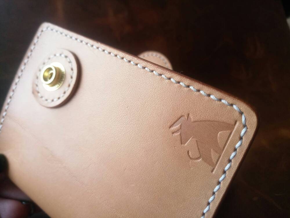 Leather Biker Wallet With A Ring For Chain Or Lanyard, Unpainted Veg Tanned Travel Western Wallet