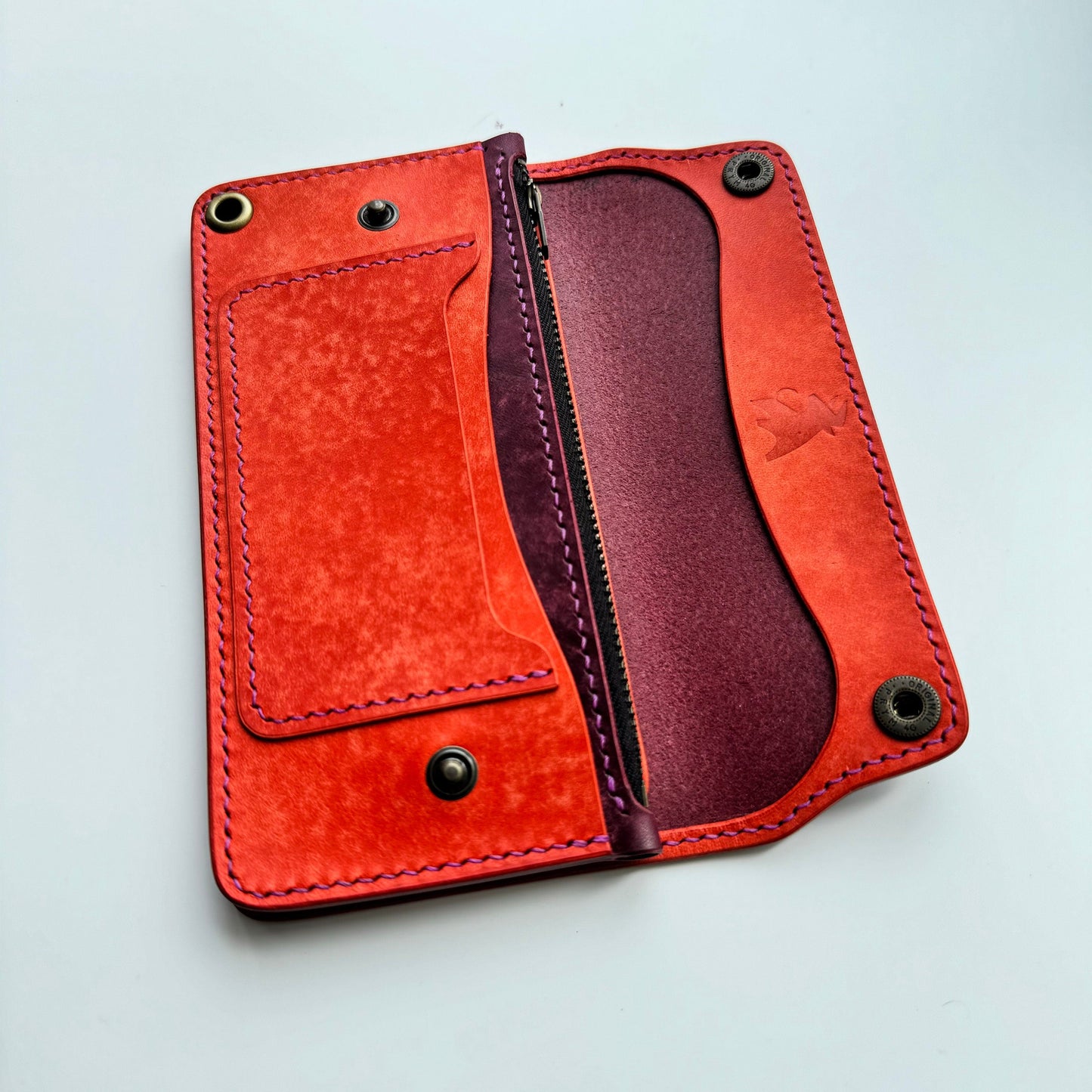 Long Trucker Wallet With A Ring For Chain Or Lanyard , Handmade Wallet For Rider, Biker or Trucker