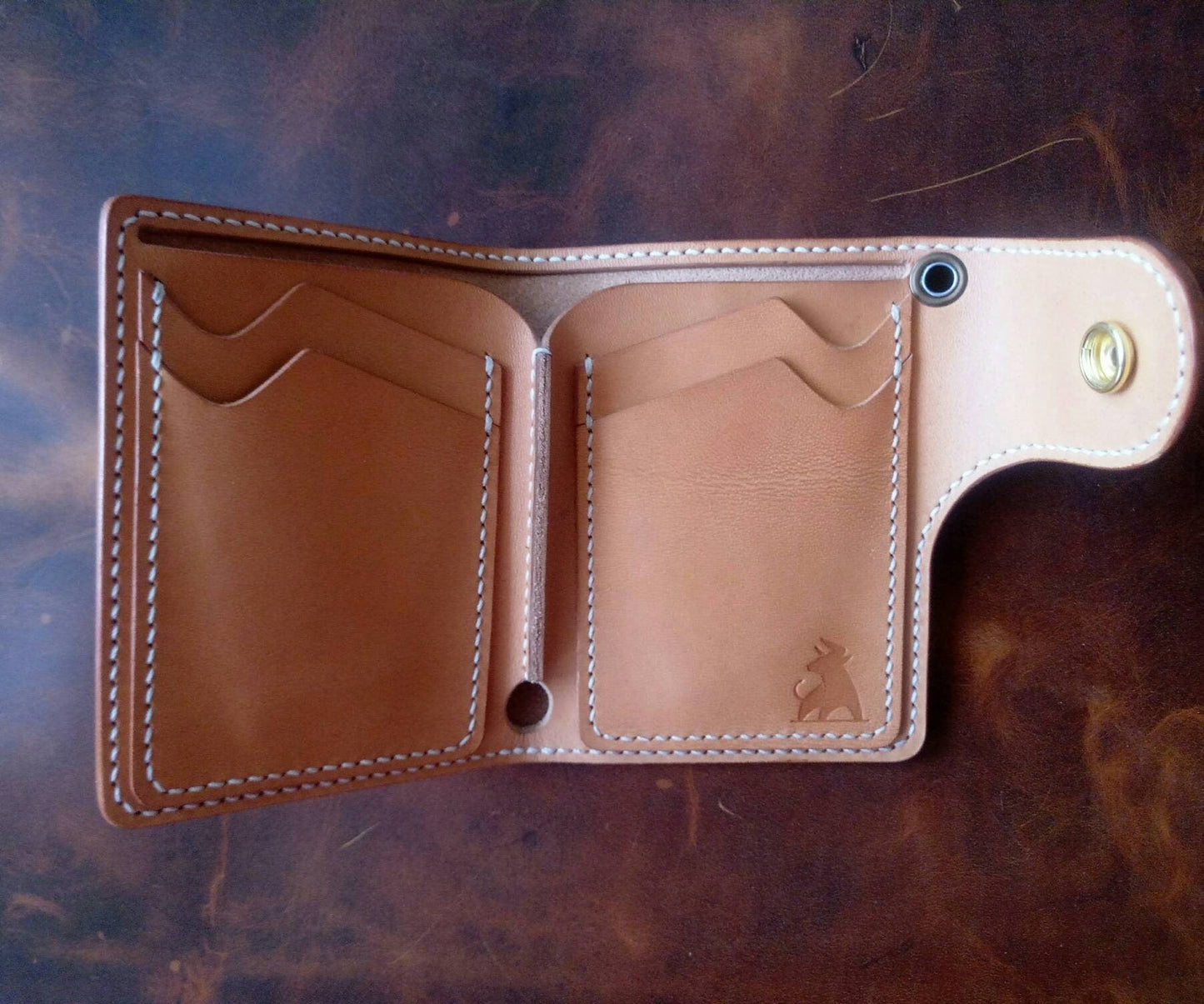 Leather Biker Wallet With A Ring For Chain Or Lanyard, Unpainted Veg Tanned Travel Western Wallet