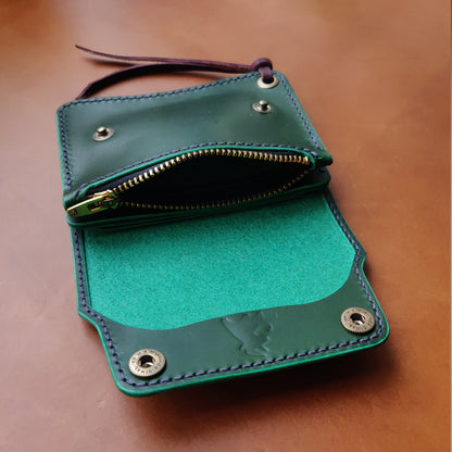 Short Trucker Wallet With A Ring For Chain Or Lanyard, Veg Tan Wallet, Stylish Wallet For Rider, Biker or Trucker