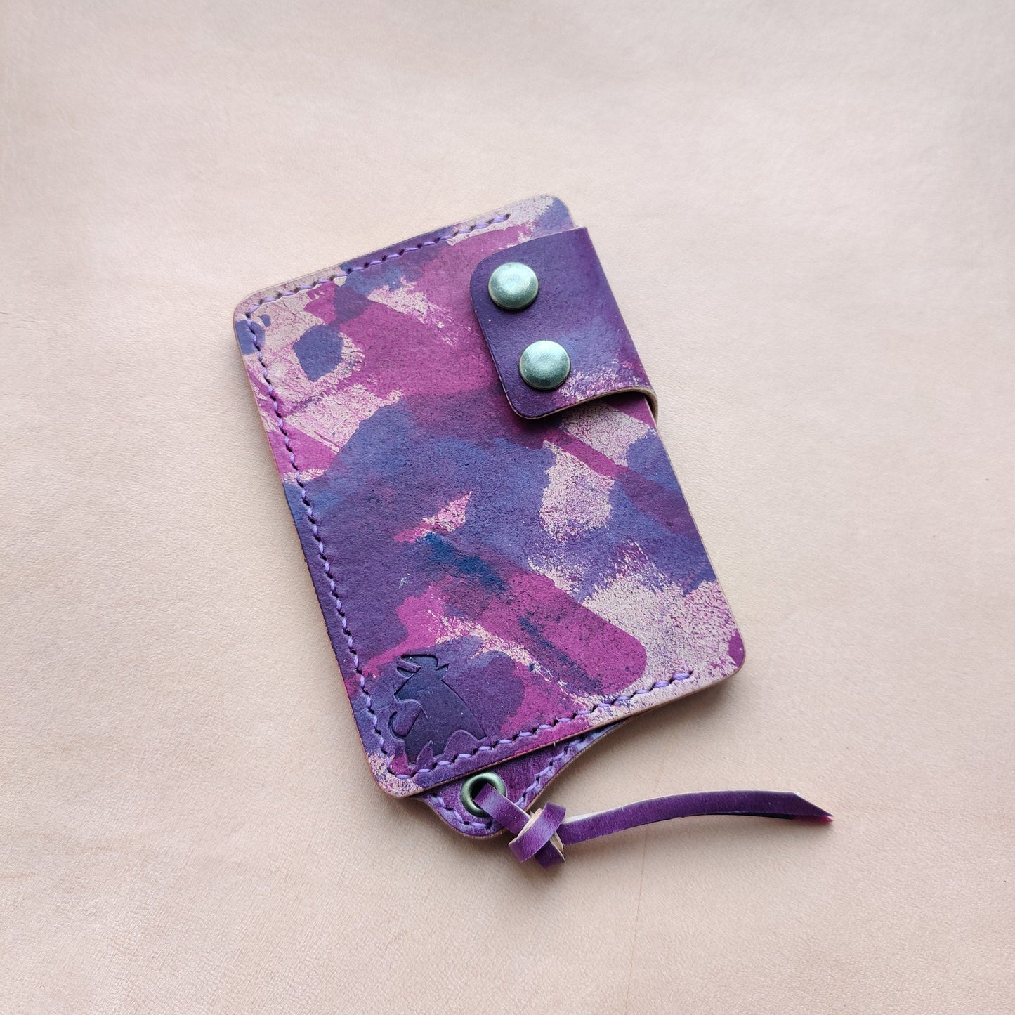 Rocado Shell Cordovan Reverse Leather Card Holder With A Ring For Chain Or Lanyard, Pocket Mini Wallet, Minimalist Card Holder Case