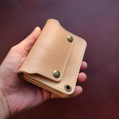 Short Trucker Wallet With A Ring For Chain or Lanyard, Unpainted Veg Tanned Wallet For Rider, Biker or Trucker